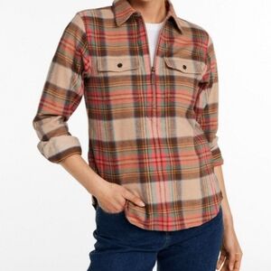 L.L. Bean Women's Scotch Antique Plaid Flannel Quarter Zip Cozy Gorpcore Size S